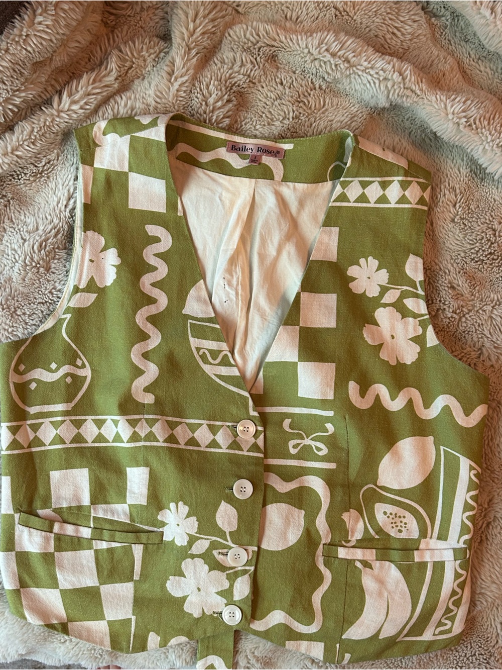 Bailey Rose Green Patterned Button-Front Vest